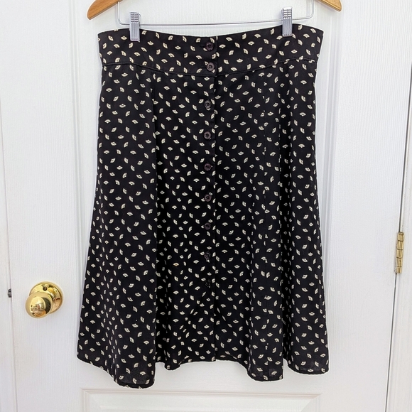 Annie 50 Black & Cream A-Line Buttoned Skirt – Size L #18 - Picture 1 of 6